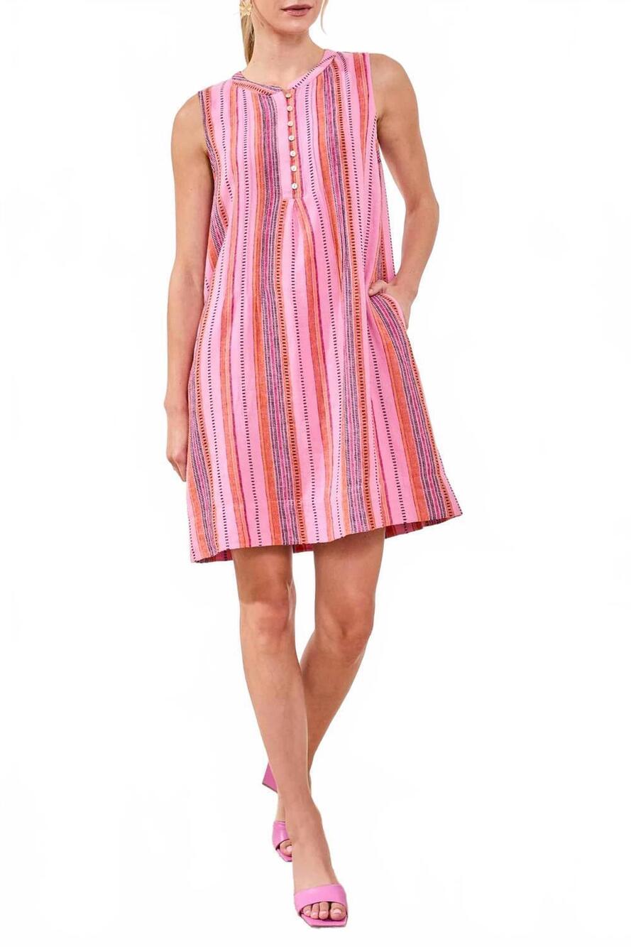 NEW TRIBAL sleeveless a-line dress with pintuck detail in rosesilk